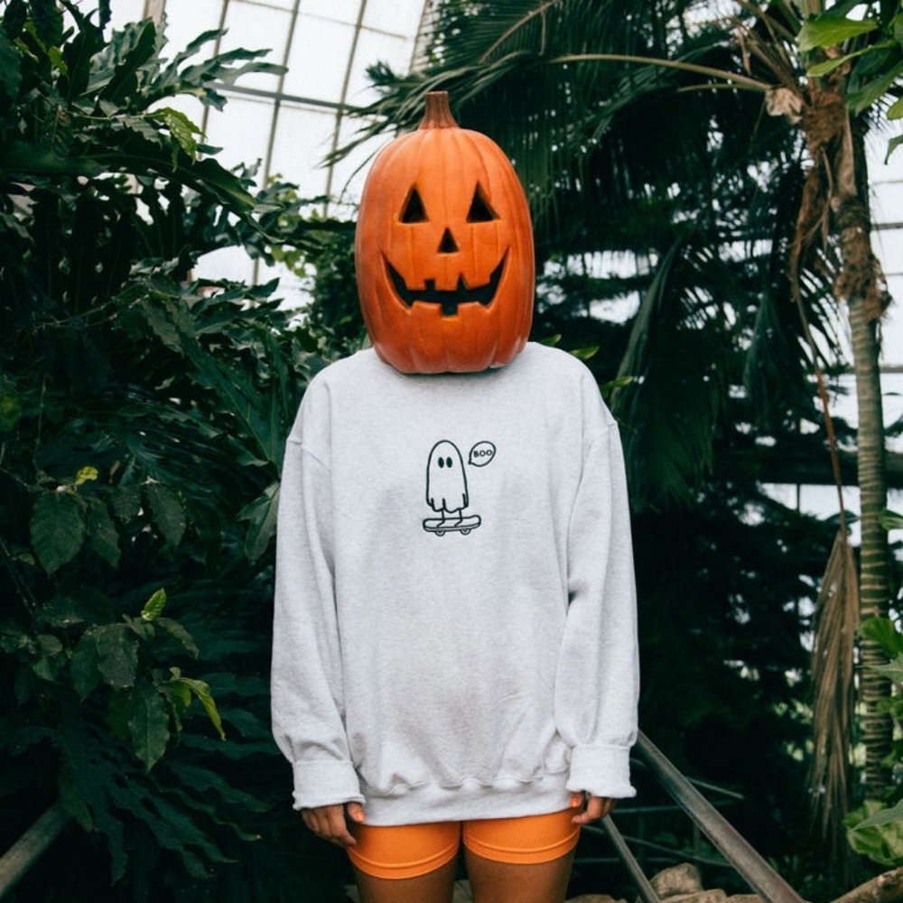 Blue Horizon Co Albert The Skateboarding Ghost Embroidered Grey Crewneck 3X